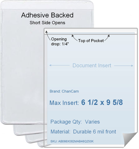 ChanCam vinyl sleeve, open short side, adhesive back, insert size: 6 1/2 x 9 5/8, product size: 6 3/4 x 9 7/8, package quantity 100, 4 mil adhesive back / 6 mil clear vinyl front