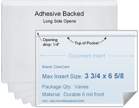 ChanCam vinyl sleeve, open long side, adhesive back, insert size: 6 5/8 x 3 3/4, product size: 6 7/8 x 4, package quantity 100, 4 mil adhesive back / 6 mil clear vinyl front