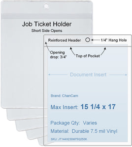 ChanCam vinyl sleeve, open short side, hanging document holder, insert size: 15 1/4 x 17, product size: 15 1/2 x 17 3/4, package quantity 100, 7.5 mil clear vinyl