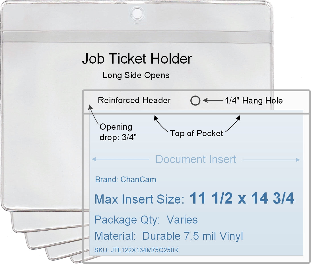 ChanCam vinyl sleeve, open long side, hanging document holder, insert size: 14 3/4 x 11 1/2, product size: 15 x 12 1/4, package quantity 100, 7.5 mil clear vinyl