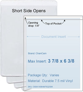 ChanCam vinyl sleeve, open short side, insert size: 3 7/8 x 6 3/8, product size: 4 1/8 x 6 5/8, package quantity 100, 7.5 mil clear vinyl