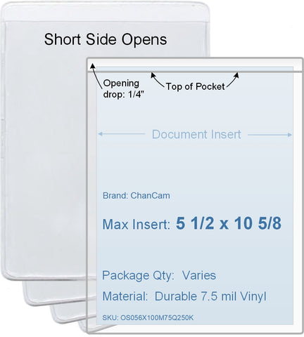 ChanCam vinyl sleeve, open short side, insert size: 5 1/2 x 10 5/8, product size: 5 3/4 x 10 7/8, 7.5 mil clear vinyl