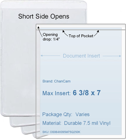 ChanCam vinyl sleeve, open short side, insert size: 6 3/8 x 7, product size: 6 5/8 x 7 1/4, package quantity 100, 7.5 mil clear vinyl