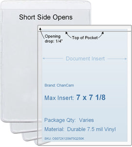 ChanCam vinyl sleeve, open short side, insert size: 7 x 7 1/8, product size: 7 1/4 x 7 3/8, package quantity 100, 7.5 mil clear vinyl