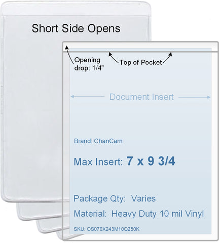 ChanCam vinyl sleeve, open short side, insert size: 7 x 9 3/4, product size: 7 1/4 x 10, heavy duty 10 mil clear vinyl