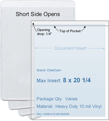 ChanCam vinyl sleeve, open short side, insert size: 8 x 20 1/4, product size: 8 1/4 x 20 1/2, heavy duty 10 mil clear vinyl