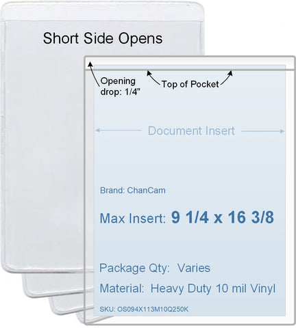 ChanCam vinyl sleeve, open short side, insert size: 9 1/4 x 16 3/8, product size: 9 1/2 x 16 5/8, heavy duty 10 mil clear vinyl