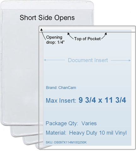 ChanCam vinyl sleeve, open short side, insert size: 9 3/4 x 11 3/4, product size: 10 x 12, heavy duty 10 mil clear vinyl