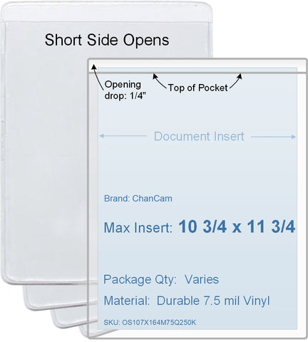 ChanCam vinyl sleeve, open short side, insert size: 10 3/4 x 11 3/4, product size: 11 x 12, package quantity 100, 7.5 mil clear vinyl