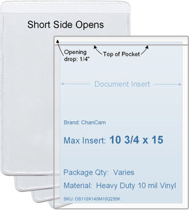 ChanCam vinyl sleeve, open short side, insert size: 10 3/4 x 15, product size: 11 x 15 1/4, heavy duty 10 mil clear vinyl