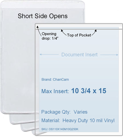 ChanCam vinyl sleeve, open short side, insert size: 10 3/4 x 15, product size: 11 x 15 1/4, heavy duty 10 mil clear vinyl