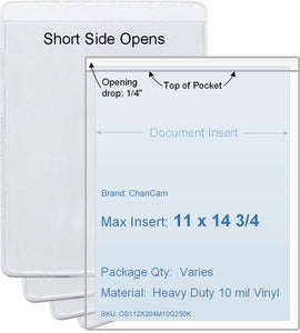 ChanCam vinyl sleeve, open short side, insert size: 11 x 14 3/4, product size: 11 1/4 x 15, heavy duty 10 mil clear vinyl