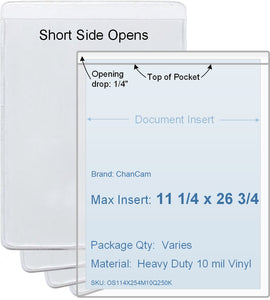 ChanCam vinyl sleeve, open short side, insert size: 11 1/4 x 26 3/4, product size: 11 1/2 x 27, heavy duty 10 mil clear vinyl