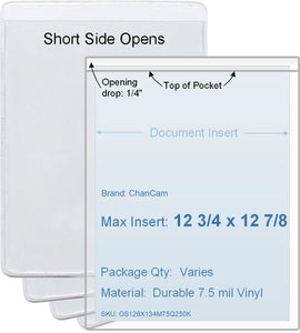 ChanCam vinyl sleeve, open short side, insert size: 12 3/4 x 12 7/8, product size: 13 x 13 1/8, package quantity 100, 7.5 mil clear vinyl