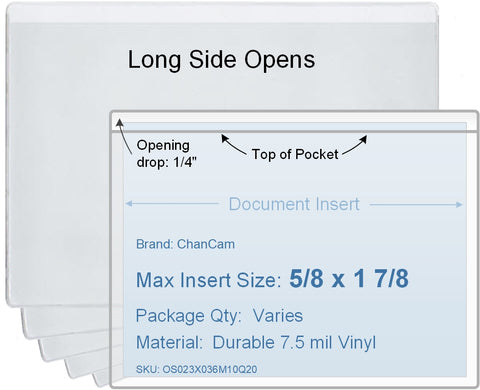 ChanCam vinyl sleeve, open long side, insert size: 1 7/8 x 5/8, product size: 2 1/8 x 7/8, package quantity 100, 7.5 mil clear vinyl