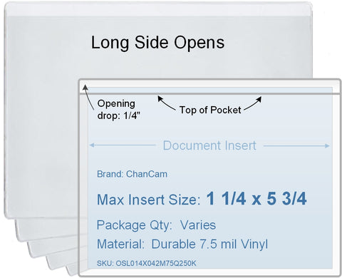 ChanCam vinyl sleeve, open long side, insert size: 5 3/4 x 1 1/4, product size: 6 x 1 1/2, package quantity 100, 7.5 mil clear vinyl