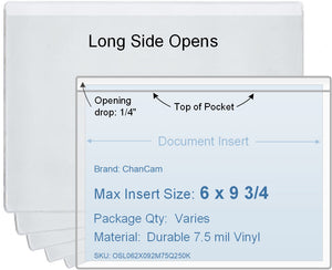 ChanCam vinyl sleeve, open long side, insert size: 9 3/4 x 6, product size: 10 x 6 1/4, 7.5 mil clear vinyl