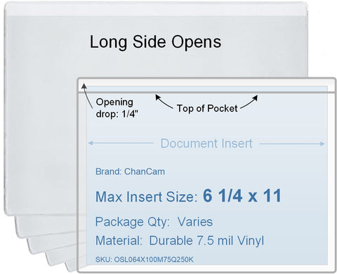 ChanCam vinyl sleeve, open long side, insert size: 11 x 6 1/4, product size: 11 1/4 x 6 1/2, 7.5 mil clear vinyl