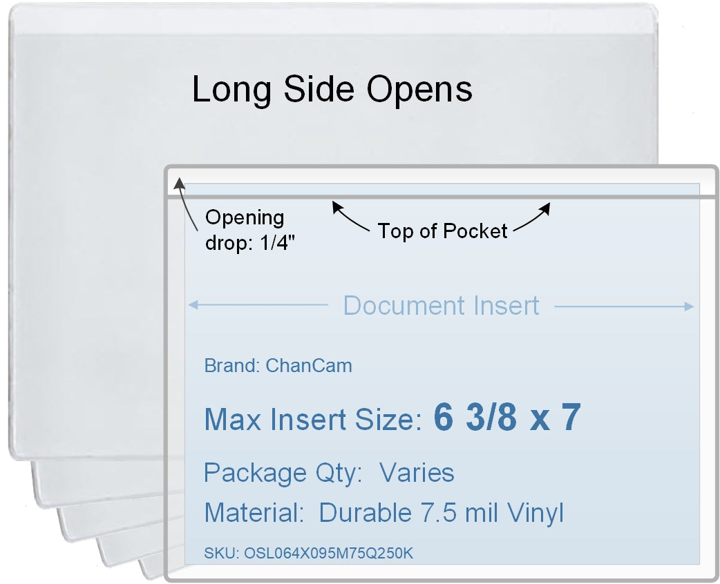 ChanCam vinyl sleeve, open long side, insert size: 7 x 6 3/8, product size: 7 1/4 x 6 5/8, package quantity 100, 7.5 mil clear vinyl