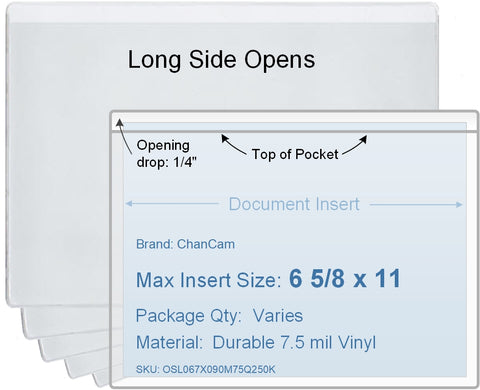 ChanCam vinyl sleeve, open long side, insert size: 11 x 6 5/8, product size: 11 1/4 x 6 7/8, 7.5 mil clear vinyl