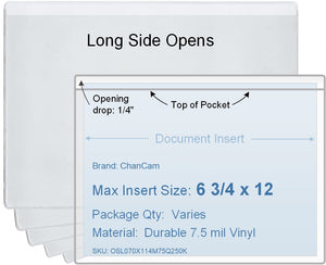 ChanCam vinyl sleeve, open long side, insert size: 12 x 6 3/4, product size: 12 1/4 x 7, 7.5 mil clear vinyl