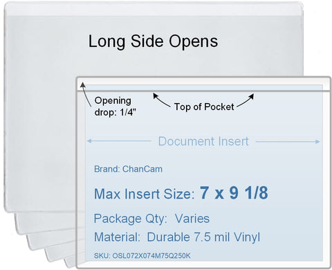 ChanCam vinyl sleeve, open long side, insert size: 9 1/8 x 7, product size: 9 3/8 x 7 1/4, 7.5 mil clear vinyl