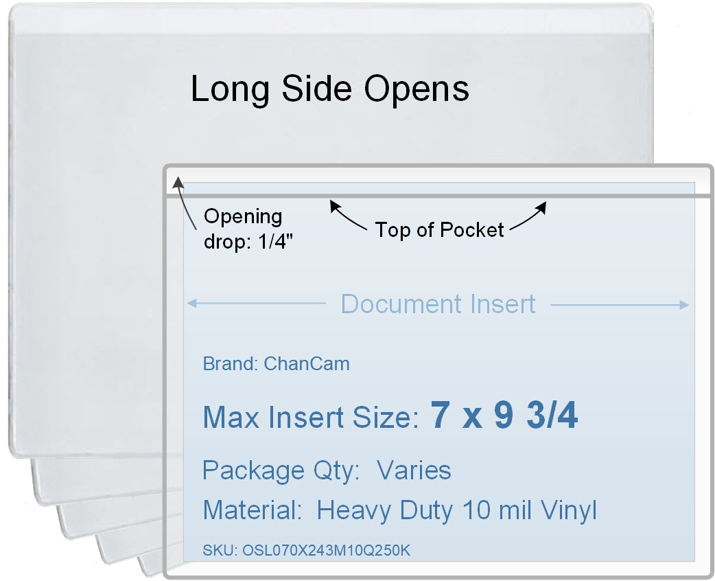 ChanCam vinyl sleeve, open long side, insert size: 9 3/4 x 7, product size: 10 x 7 1/4, heavy duty 10 mil clear vinyl