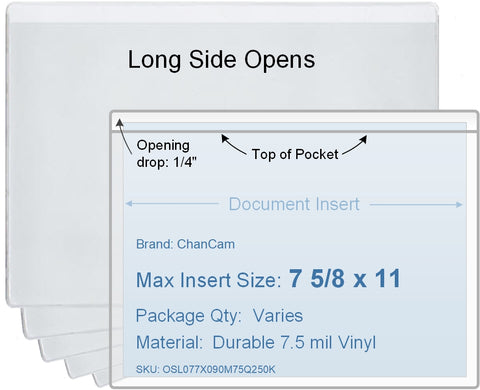 ChanCam vinyl sleeve, open long side, insert size: 11 x 7 5/8, product size: 11 1/4 x 7 7/8, 7.5 mil clear vinyl