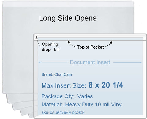 ChanCam vinyl sleeve, open long side, insert size: 20 1/4 x 8, product size: 20 1/2 x 8 1/4, heavy duty 10 mil clear vinyl