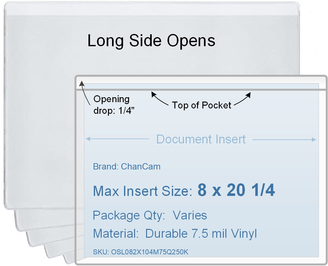 ChanCam vinyl sleeve, open long side, insert size: 20 1/4 x 8, product size: 20 1/2 x 8 1/4, 7.5 mil clear vinyl