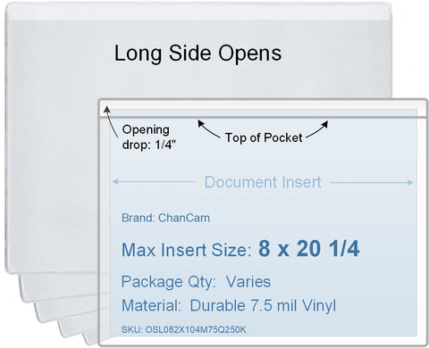 ChanCam vinyl sleeve, open long side, insert size: 20 1/4 x 8, product size: 20 1/2 x 8 1/4, 7.5 mil clear vinyl