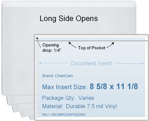 ChanCam vinyl sleeve, open long side, insert size: 11 1/8 x 8 5/8, product size: 11 3/8 x 8 7/8, 7.5 mil clear vinyl