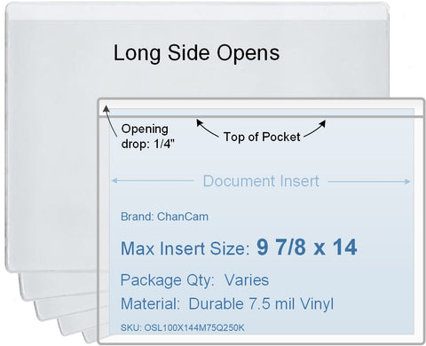 ChanCam vinyl sleeve, open long side, insert size: 14 x 9 7/8, product size: 14 1/4 x 10 1/8, package quantity 100, 7.5 mil clear vinyl