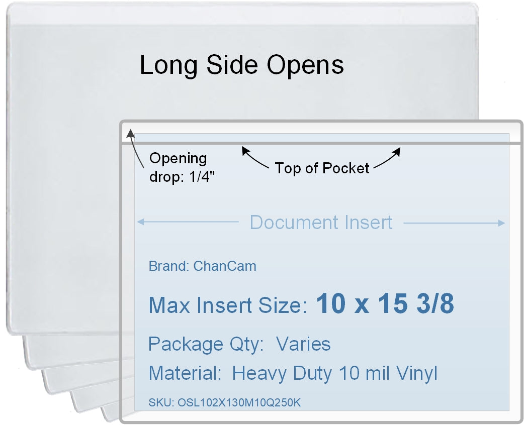 ChanCam vinyl sleeve, open long side, insert size: 15 3/8 x 10, product size: 15 5/8 x 10 1/4, heavy duty 10 mil clear vinyl