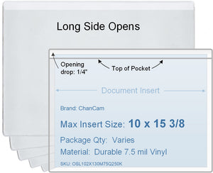 ChanCam vinyl sleeve, open long side, insert size: 15 3/8 x 10, product size: 15 5/8 x 10 1/4, 7.5 mil clear vinyl