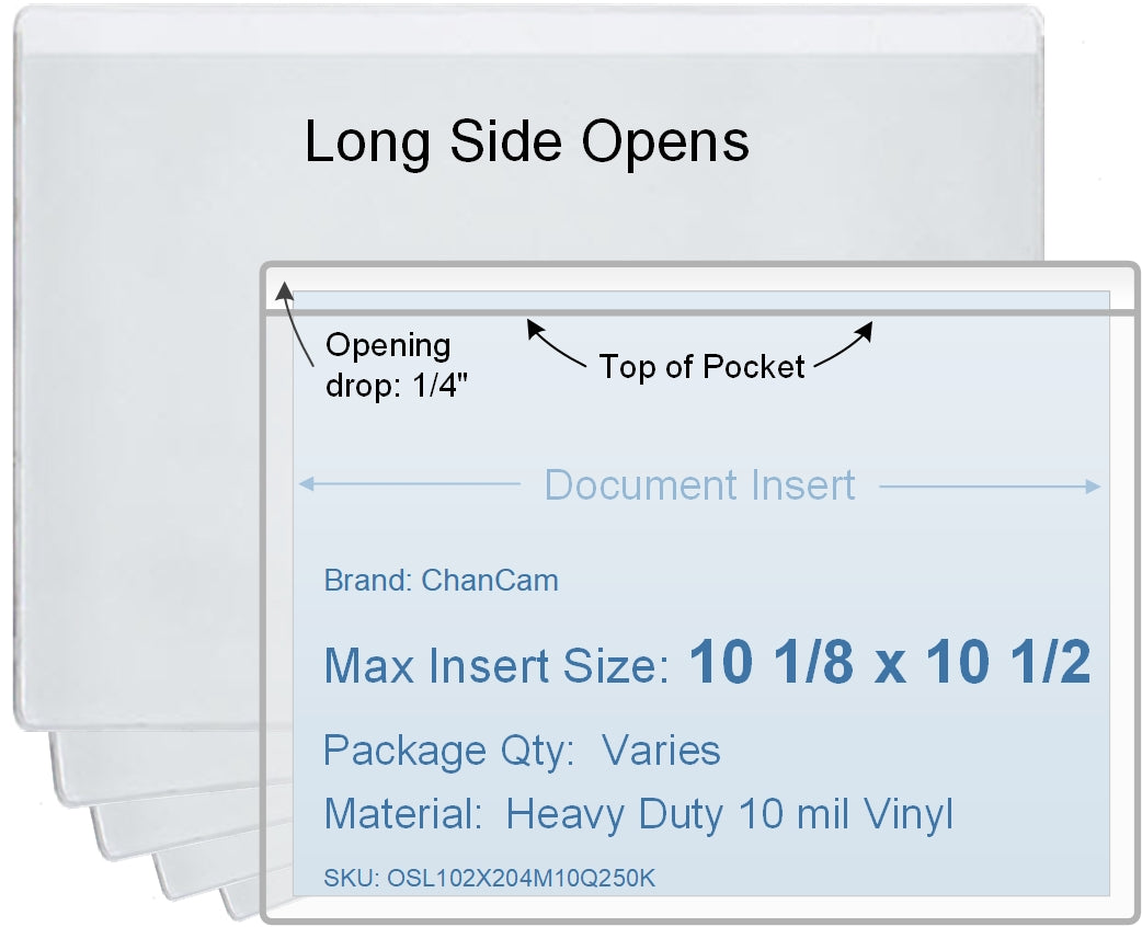 ChanCam vinyl sleeve, open long side, insert size: 10 1/2 x 10 1/8, product size: 10 3/4 x 10 3/8, heavy duty 10 mil clear vinyl