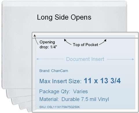 ChanCam vinyl sleeve, open long side, insert size: 13 3/4 x 11, product size: 14 x 11 1/4, 7.5 mil clear vinyl