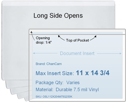 ChanCam vinyl sleeve, open long side, insert size: 14 3/4 x 11, product size: 15 x 11 1/4, 7.5 mil clear vinyl