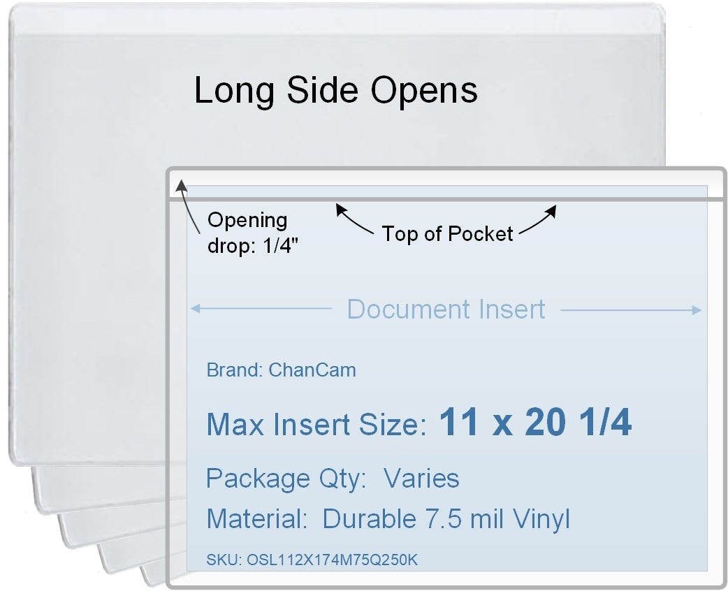 ChanCam vinyl sleeve, open long side, insert size: 20 1/4 x 11, product size: 20 1/2 x 11 1/4, 7.5 mil clear vinyl