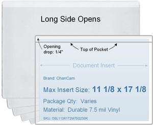 ChanCam vinyl sleeve, open long side, insert size: 17 1/8 x 11 1/8, product size: 17 3/8 x 11 3/8, 7.5 mil clear vinyl