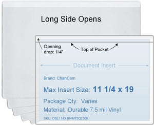 ChanCam vinyl sleeve, open long side, insert size: 19 x 11 1/4, product size: 19 1/4 x 11 1/2, 7.5 mil clear vinyl